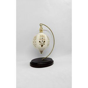 Lenox Porcelain Cream Gold And Red Christmas Millennium Ornament With Stand
